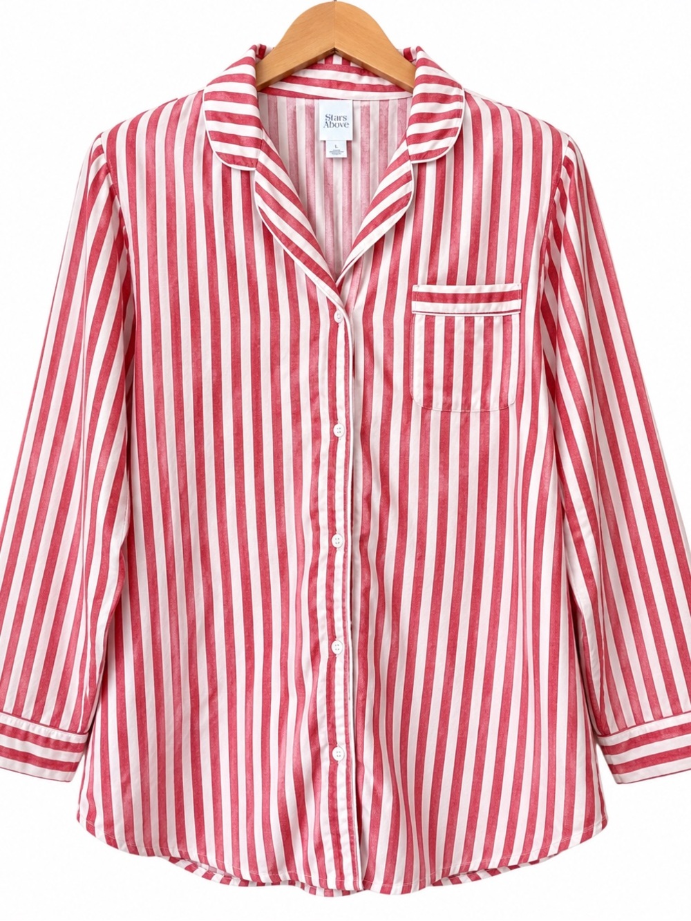 Stars Above Striped Sleep Shirt Nightgown Red White L